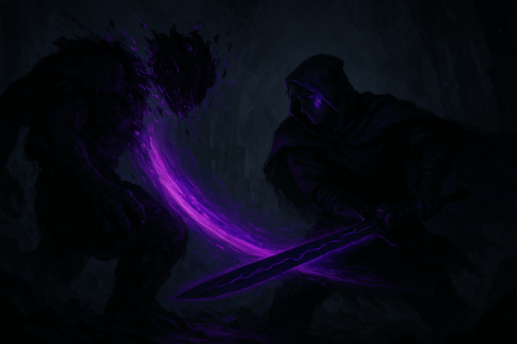 Caden and the creature of the dark battle.